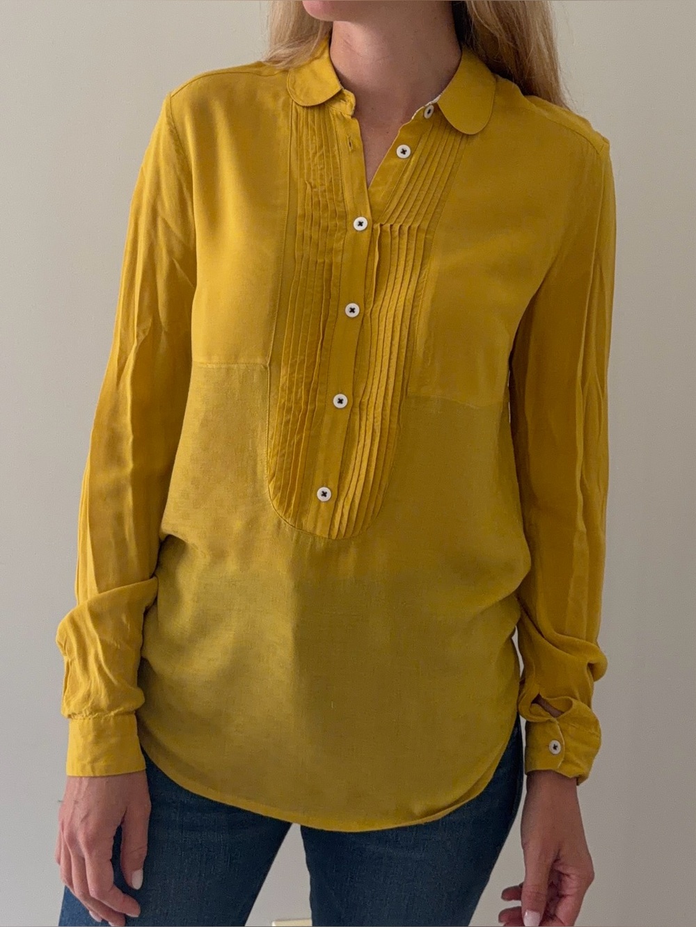 Maeve Anthropologie Women's Mustard Button-Front Pintuck Shirt